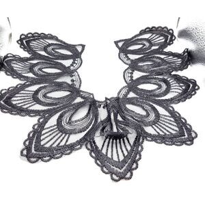 NWOT Black Bib Applique Lace Collar 16in by 5in